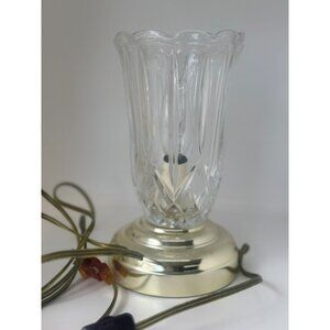 Vintage 1980s Heyco 8.25" Diamond Cut Glass Lamp Clear & Gold Retro Table Decor
